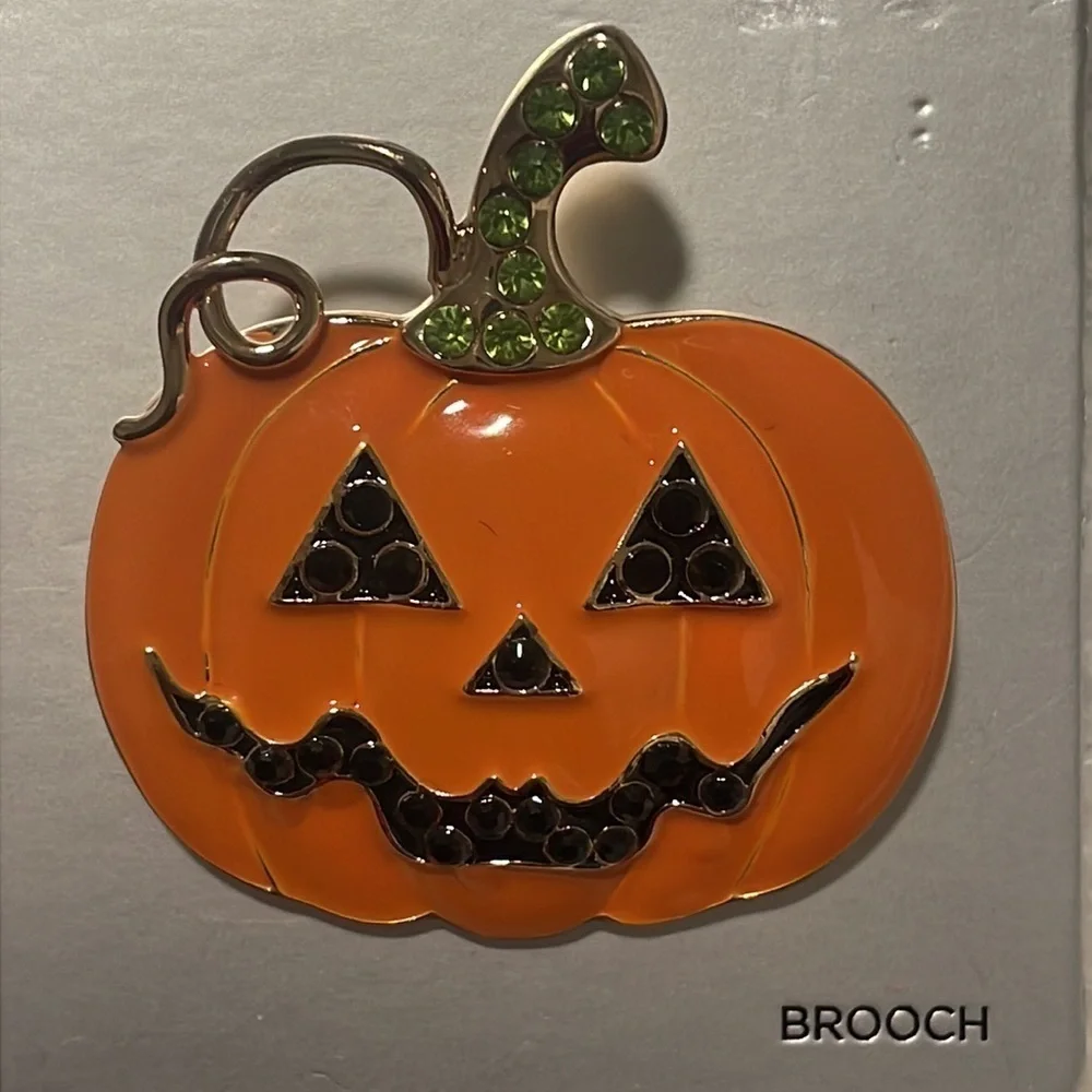 Sugarfix Baublebar Orange Green Enamel Gold Pin Brooch Halloween Pumpkin Gourd